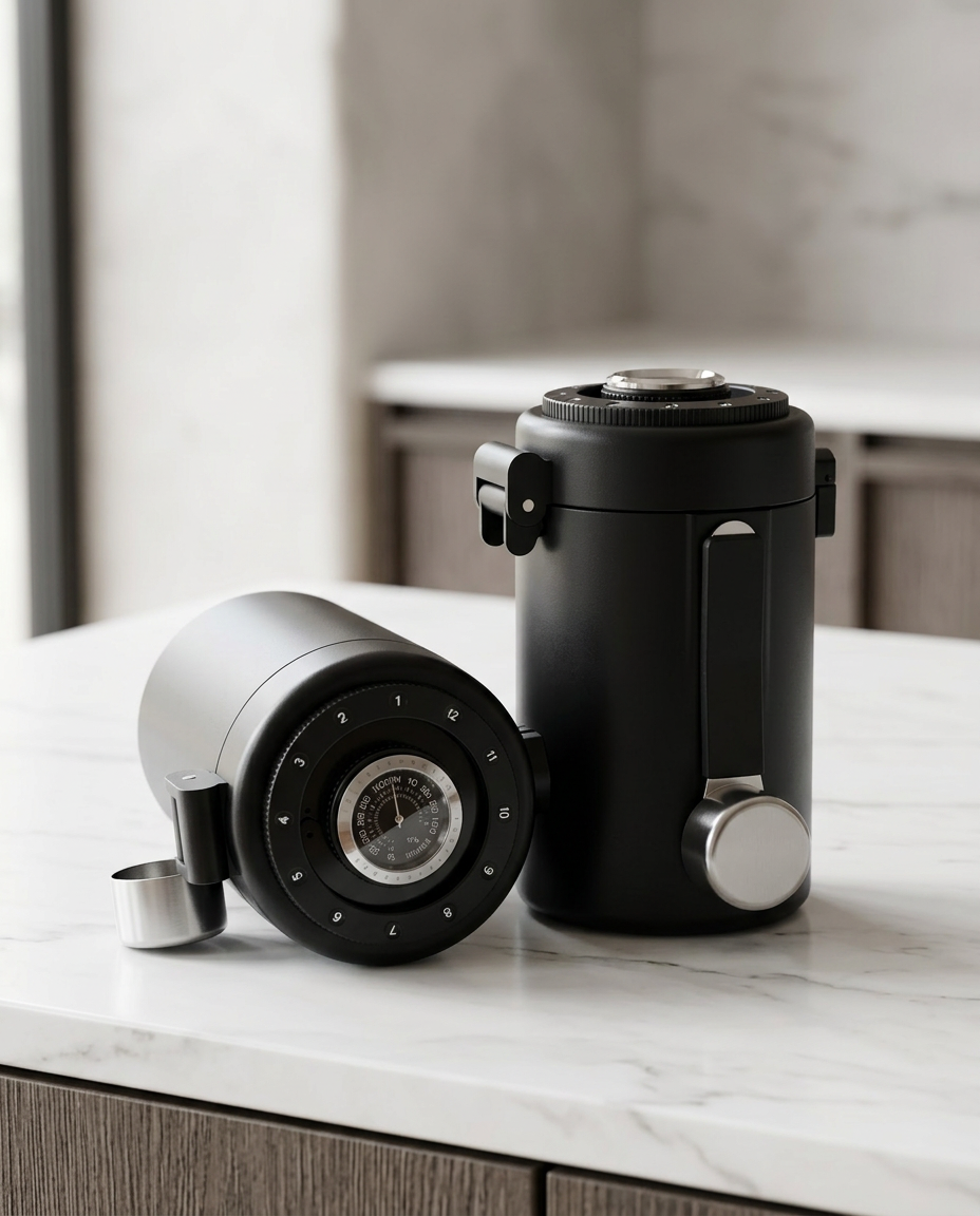 Boîte à Café Hermétique Premium (Métal Mat) – Édition Contrôle d'Humidité La Tasse Noire